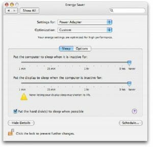 Mac OS X Power Settings