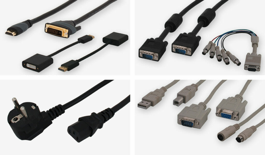 Industrial Monitor Cabling Options, Digital and Analogue Video, Power cables, USB, Serial, and PS2 options