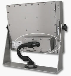 Rear-Mount Industrial KVM Extender mounted to Universal Mount Monitor