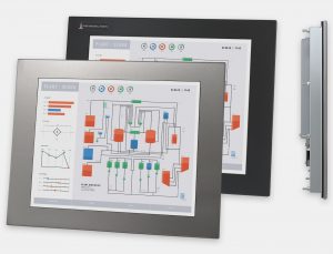 17" Panel Mount Industrial Monitors and IP65/IP66 Rugged Touch Screens, front and side views